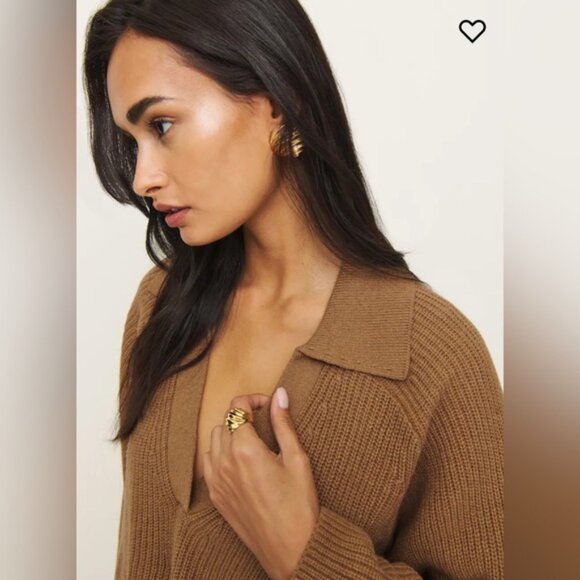 NWT Reformation Esther Cashmere Blend Oversized Polo in Camel Size Small - Picture 6 of 7